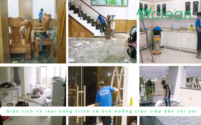 Diện tích và loại công trình sẽ ảnh hưởng trực tiếp đến chi phí vệ sinh