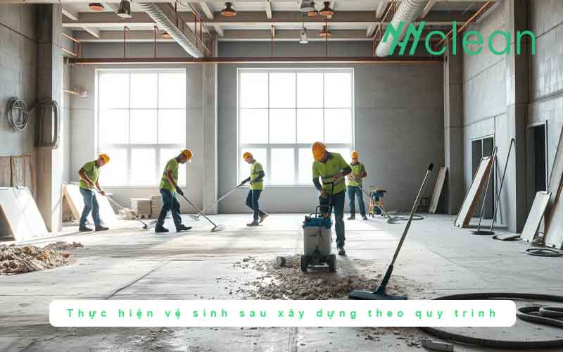Thực hiện vệ sinh sau xây dựng theo quy trình